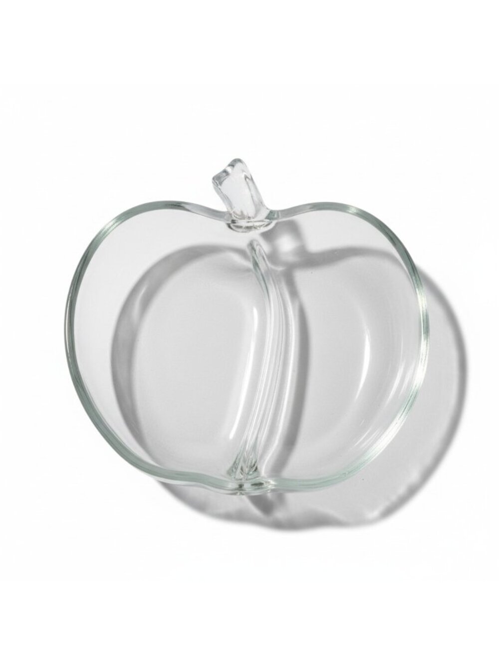 Vintage Apple-Shaped Clear Glass Candy Dish Divided Pressed Glass 5.5"